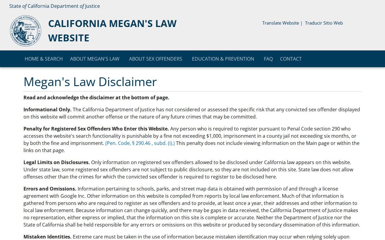 Salinas residents directory California Megan's Law search