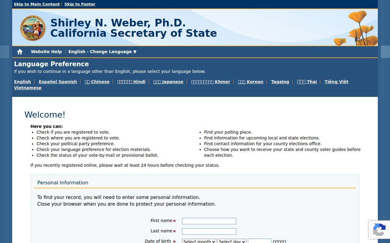 Salinas residents directory California My Voter Status form