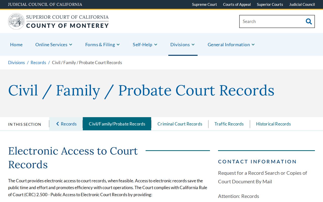 Salinas previous residents Monterey probate court records