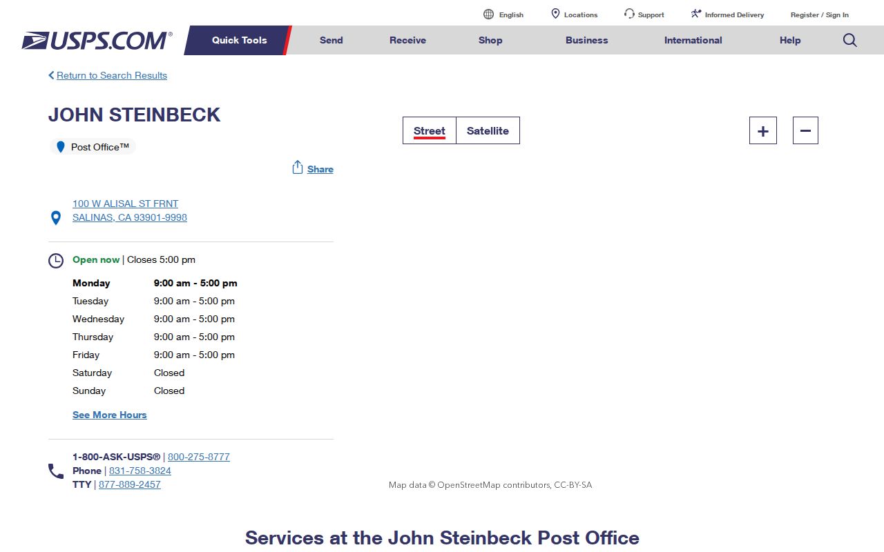 Salinas ZIP code directory John Steinbeck Post Office